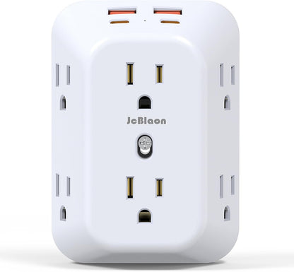 Multi Plug Socket Surge Protector | 10-in-1 Wall Outlet Extender | 6 AC Outlets | 2 USB-A & 2 USB-C Ports | 4-Pack