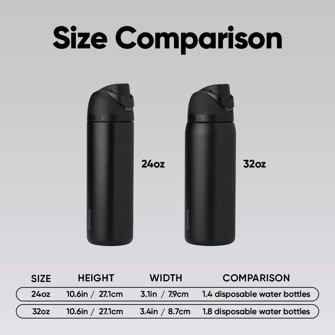 Owala FreeSip Insulated Stainless Steel Water Bottle with Straw for Sports and Travel, BPA-Free, 24-oz, Very, Very Dark