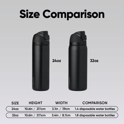 Owala FreeSip Insulated Stainless Steel Water Bottle with Straw for Sports and Travel, BPA-Free, 24-oz, Very, Very Dark
