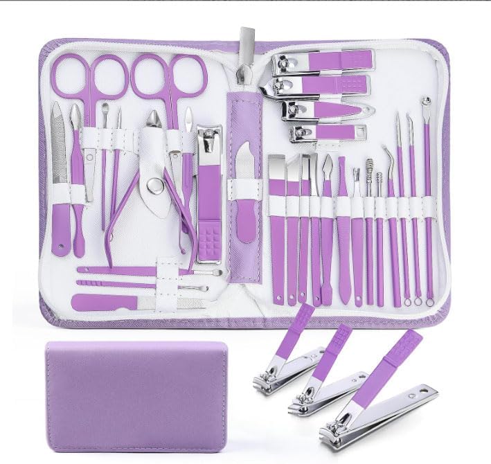 Manicure Set，30 in 1 Mens Set Professional，Nail Clipper for Men，Mens Nail Grooming Kit，Andrea Kit Women，Nail Care Women，with Luxury Leather Bag (Black)