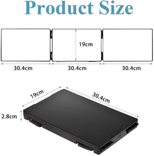 Retractable 3-Sided Makeup Mirror, 360° Vanity Mirror Foldable for Bathroom, Bedroom and Dorm, Hanging & Standing Dual-Use Travel Mirror (Black Frame)