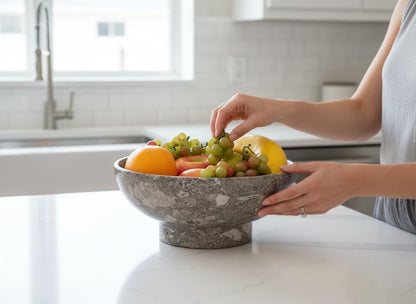 Handmade Marble Fruit Bowl | Decorative Serving Bowl | Kitchen Countertop Bowl | Round Fruit Bowl | Home Décor Bowl - PuriLite