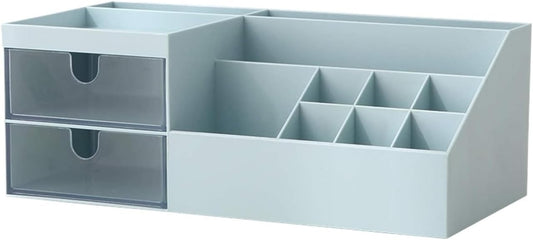 Desk Organizer Desktop Organizer Desk Storage Cosmetic Makeup Vanity Organizer Box for Office Supplies Bathroom Counter Desk Organiser Desktop Storage Organizer (Color : Blue, Size : 24.2 * 12 * 9cm)