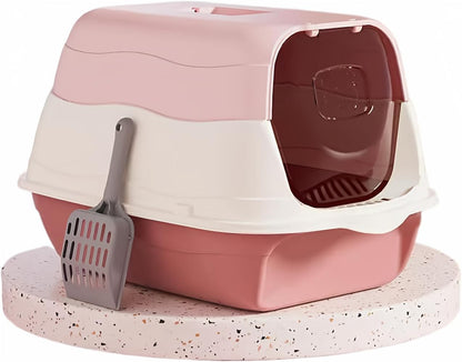 Large Covered Litter Box With Lid - Fully Enclosed Cat Toilet Pan and Scoop