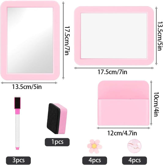 15PCS Locker Accessories Set Back to School Decor Supplies Includes Magnetic Mirror Whiteboard Markers Pen Holder and Magnets Locker Organizer Decorations for School Office Home Essentials (Pink)