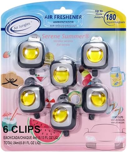 Air Jungles New Car Scent Car Air Freshener Clip, 6 Car Freshener Vent Clips, 4ml Each, Long Lasting Air Freshener for Car, Up to 180 Days Car Refresher Odor Eliminator