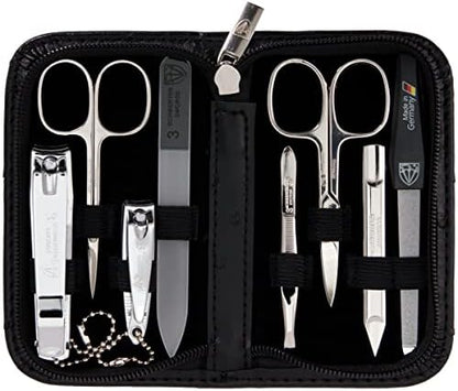 3 Swords Germany - brand quality 8 piece manicure pedicure grooming kit set for professional finger & toe nail care scissors clipper fashion leather case camou in gift box, Made in Germany