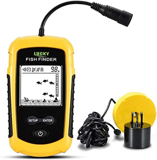 Lucky Kayak Handheld Fish Finder Sonar LCD Wired Fish Finder Transducer Boat Water Depth Finders Display FF1108-1