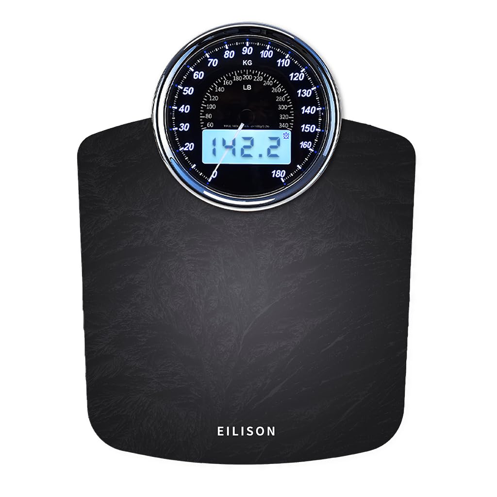 EILISON Highly Advance 2-in-1 Digital & Analog Weighing Scale for Body Weight-400lbs, 4 High Precison GX Sensor Accurate, Thick Tempered Glass, Extra Large Display (White)