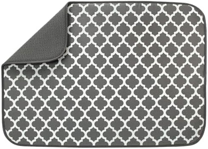 S&T INC. Absorbent, Reversible XL Microfiber Dish Drying Mat for Kitchen, 18 Inch x 24 Inch, Pewter Gray Trellis
