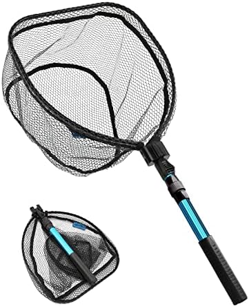 SAN LIKE Fishing Net Telescopic Landing Nets Folding Rubber Fish Net Rubber Coated Landing Net with Adjustable Sturdy Pole Handle for Saltwater Freshwater Bass Trout Fishing Easy Catch & Release