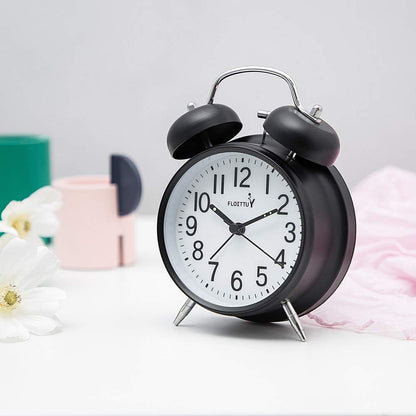 FLOITTUY (Loud Alarm for Deep Sleepers) 4'' Twin Bell Alarm Clock with Backlight for Bedroom and Home Decoration(Black)