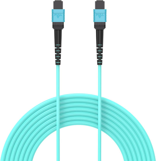 Jeirdus MPO-MPO Patch Cord, OM3 Multimode Fiber, 8-core Fiber for QSFP+ Transceivers, 30-Meter(100ft) 8 Strands