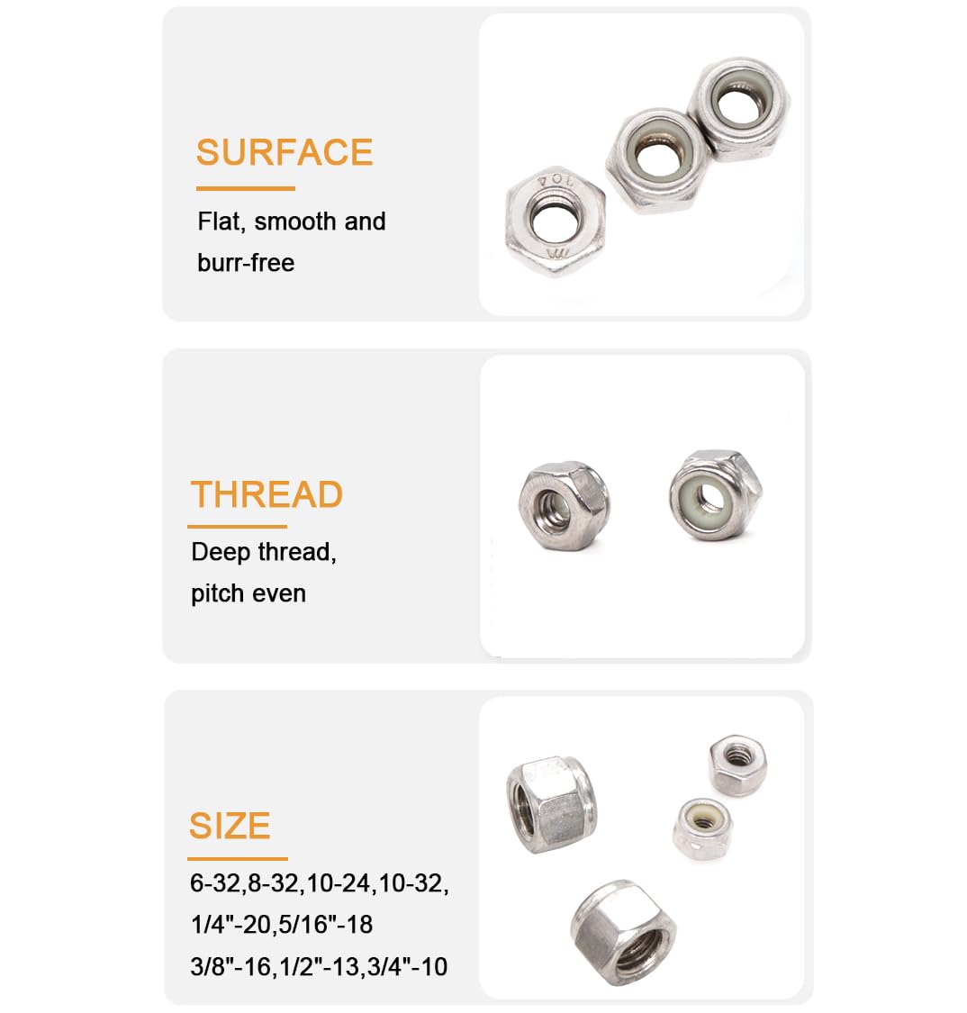 binifiMux 50pcs 1/4-20 Nylon Inserted Self Locking Nuts 304 Stainless Steel