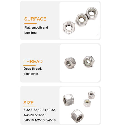 binifiMux 50pcs 1/4-20 Nylon Inserted Self Locking Nuts 304 Stainless Steel
