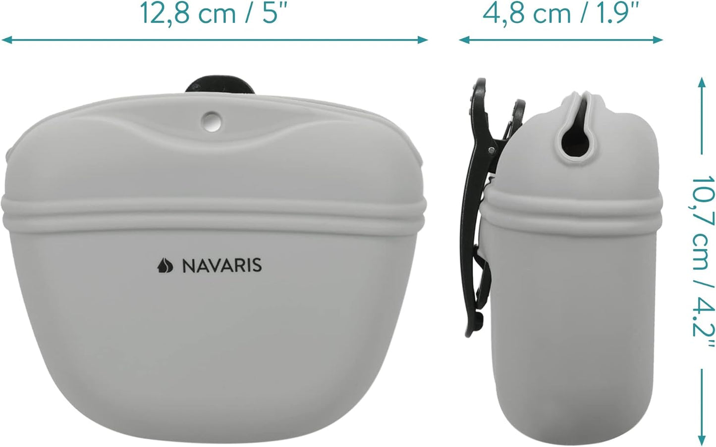 Navaris Silicone Dog Treat Pouches (Set of 2) - Dog Treat Pouch Holder Bag with Clip for Training, Treats, Leash - Polyhedron Design - Blue and Gray