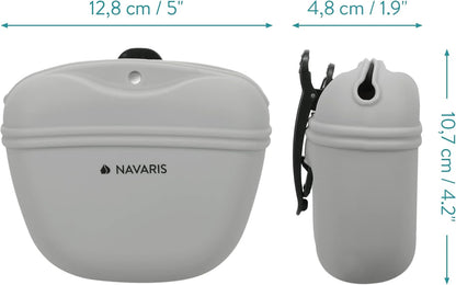 Navaris Silicone Dog Treat Pouches (Set of 2) - Dog Treat Pouch Holder Bag with Clip for Training, Treats, Leash - Polyhedron Design - Blue and Gray