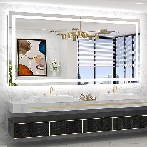 TETOTE LED Bathroom Mirror 20x28 Frontlit & Backlit Lighted Vanity Mirror Anti Fog Stepless Dimmable 3 Colors White/Warm/Natural,Double Lights,Wall-Mounted(Horizontal/Vertical)