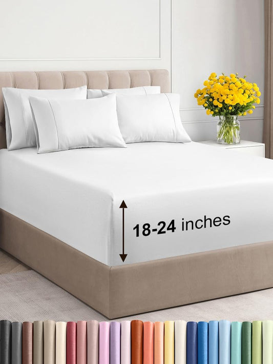 Extra Deep Queen Sheet Set - 6 Piece Breathable & Cooling Sheets - Hotel Luxury Bed Sheets Set - Easy & Secure Fit - Soft, Wrinkle Free & Comfy Sheets Set - White Sheet Set w/Extra Deep Pockets