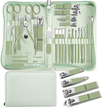 Manicure Set，30 in 1 Mens Set Professional，Nail Clipper for Men，Mens Nail Grooming Kit，Andrea Kit Women，Nail Care Women，with Luxury Leather Bag (Black)