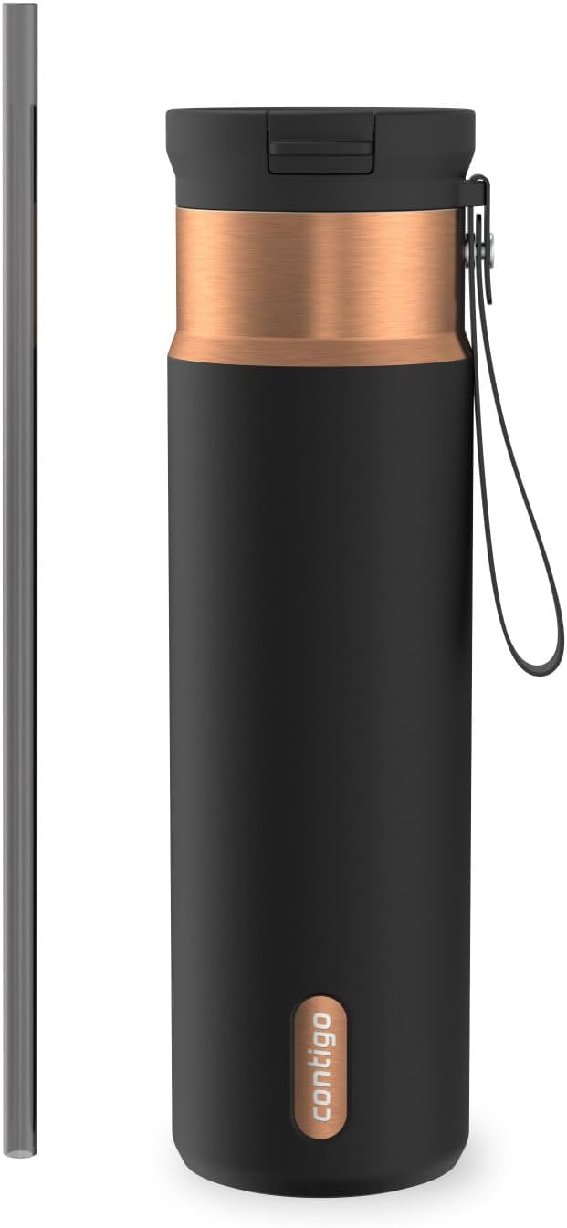 Contigo SnapSeal 24 oz Water Bottle w/Carry Strap & Reusable Straw | Vacuum-Insulated Stainless Steel for Hot & Cold Drinks | Spill-Proof Lid | BPA & Lead-Free | Dishwasher Safe