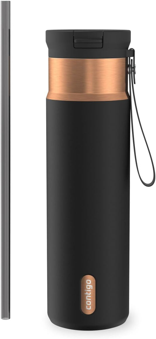 Contigo SnapSeal 24 oz Water Bottle w/Carry Strap & Reusable Straw | Vacuum-Insulated Stainless Steel for Hot & Cold Drinks | Spill-Proof Lid | BPA & Lead-Free | Dishwasher Safe