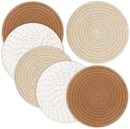 Trivets for Hot Dishes, Pots and Pans, 8 Inches Hot Pads 5 Pcs, Pot Holders for Kitchen, Heat Resistant Mat Protect Counter, Coasters Set Home Essentials Farmhouse Decor (Blue)