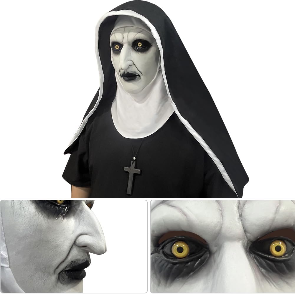ACBAGI The Nun Mask Full Head Nun Scary Halloween Mask Costume Scary Nun Costume for Unisex Adults