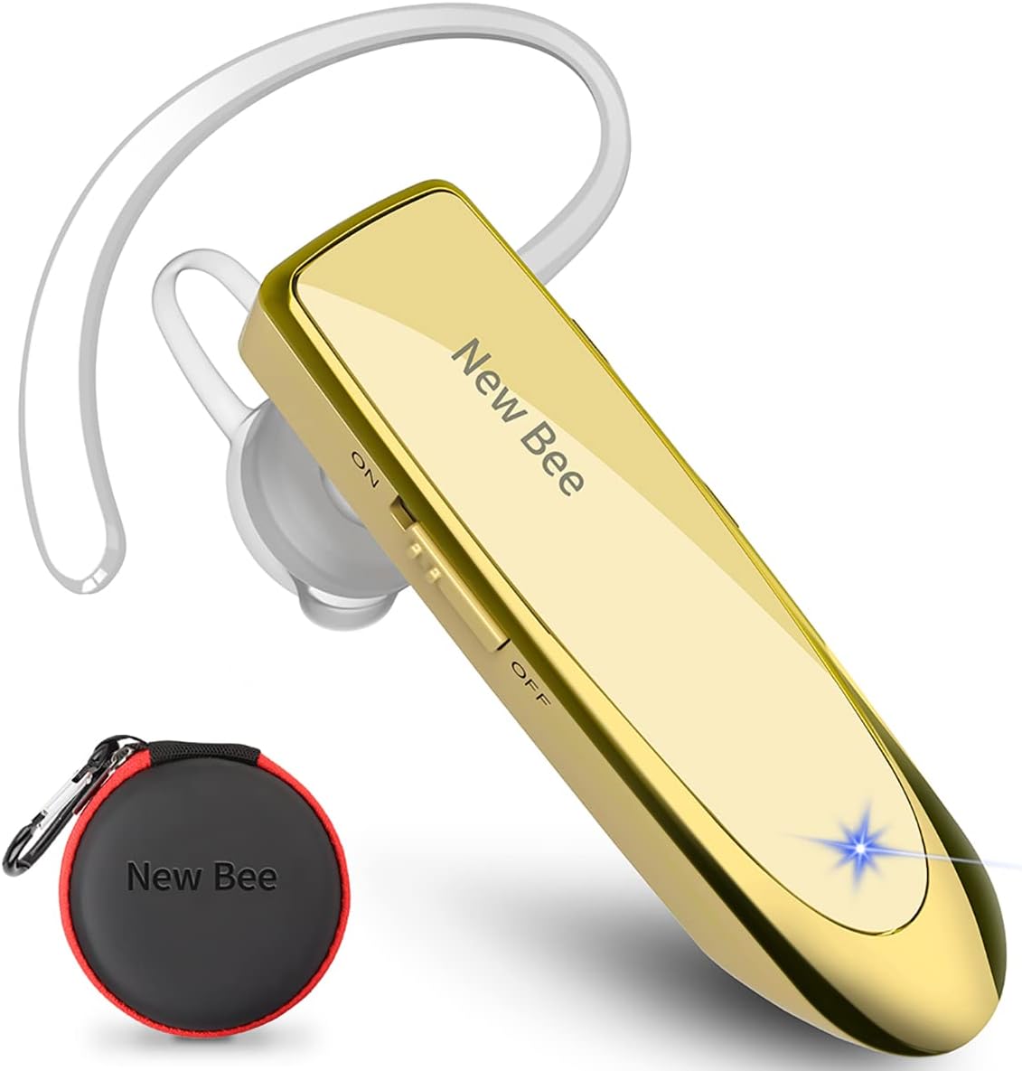 Bluetooth Headset New Bee 24Hrs V5.0 Bluetooth Earpiece Wireless Handsfree Driving Headset with Noise Canceling Mic Headset Case for iPhone Samsung Android Mobile Cell Phone Tablets Office