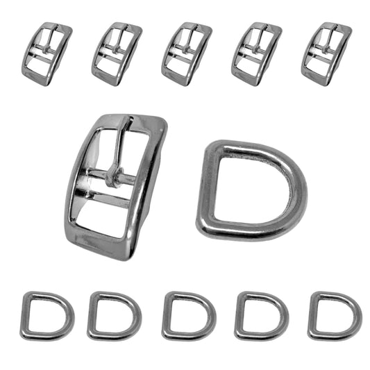 Regal Dog Products 1" Inch Double Bar Buckle and Matching D-Ring in Nickel Plated Hardware (6-pack)