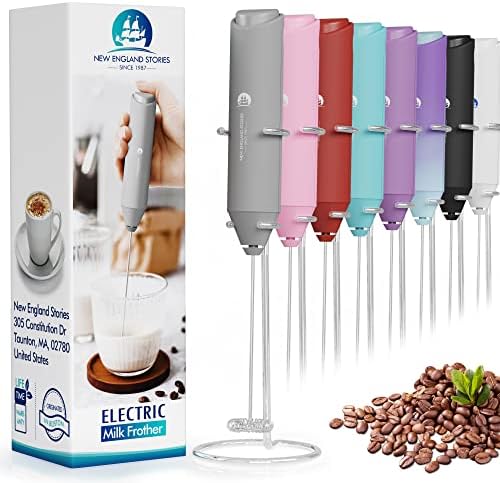Powerful Milk Frother Handheld Foam Maker, Mini Whisk Drink Mixer for Coffee, Cappuccino, Latte, Matcha, Hot Chocolate, With Stand, Light Purple