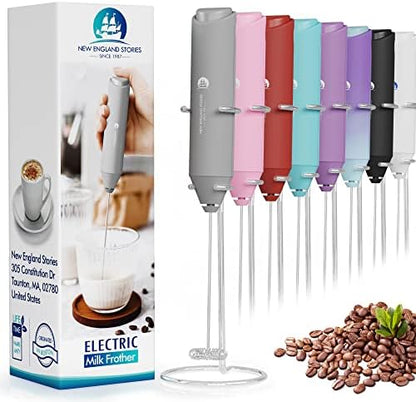 Powerful Milk Frother Handheld Foam Maker, Mini Whisk Drink Mixer for Coffee, Cappuccino, Latte, Matcha, Hot Chocolate, With Stand, Light Purple