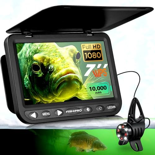 FishPRO [2024 Upgrade] 7'' Underwater Fishing Camera [HD 1080P] w/DVR -32GB, [Easy Plug & Play] Ice Fishing Camera Underwater, 10,000mAh, USB-C, IR & LED for Dark, Portable Ice Fishing Fish Finder