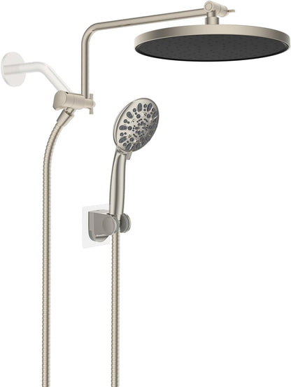 Metal Thickness Shower Head, 10'' High Pressure Rainfall Shower Head/Handheld Showerhead Combo with 12'' Adjustable Shower Extension Arm, 7-Spray, 71'' Hose, Showerhead Holder, Matte Black