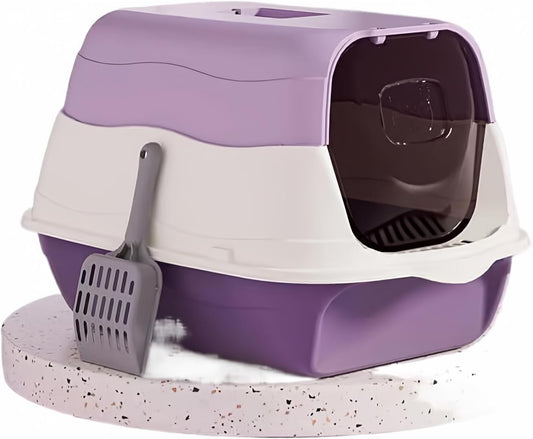 Large Covered Litter Box With Lid - Fully Enclosed Cat Toilet Pan and Scoop