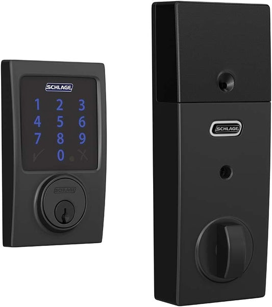 Schlage BE469ZP CEN 622 Connect Smart Deadbolt with Alarm with Century Trim in Matte Black, Z-Wave Plus Enabled