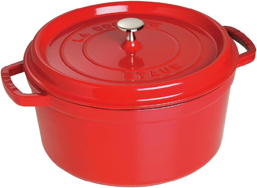 STAUB La Cocotte 7-Quart Cast Iron Round Cocotte, 6.75 L, Made in France, Cherry