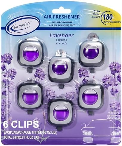 Air Jungles New Car Scent Car Air Freshener Clip, 6 Car Freshener Vent Clips, 4ml Each, Long Lasting Air Freshener for Car, Up to 180 Days Car Refresher Odor Eliminator