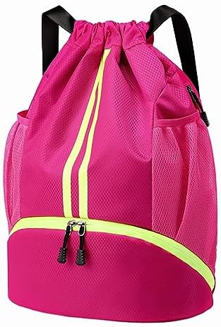 Hoedia Sports Drawstring Backpack - String Swim Gym Bag with Shoes Compartment and Wet Proof Pocket for Women/Men