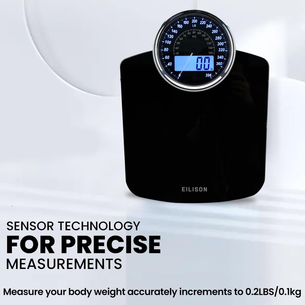 EILISON Highly Advance 2-in-1 Digital & Analog Weighing Scale for Body Weight-400lbs, 4 High Precison GX Sensor Accurate, Thick Tempered Glass, Extra Large Display (White)