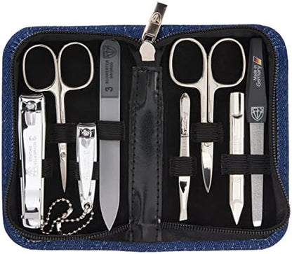 3 Swords Germany - brand quality 8 piece manicure pedicure grooming kit set for professional finger & toe nail care scissors clipper fashion leather case camou in gift box, Made in Germany