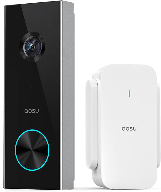 AOSU Doorbell Camera Wireless Outdoor, Battery-Powered Video Doorbell with Chime, 2K Resolution, Save Locally or to The Cloud, 2.4GHz WiFi, 180-Day Battery Life, Work with Alexa & Google Assistant