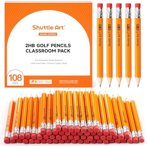 Shuttle Art 200 Pack Golf Pencils With Erasers, #2 HB Pencils Bulk, 3.5” Mini Pencil, Pre-Sharpened Small Pencil for Kids Teachers Classroom Games, Back to School Supplies