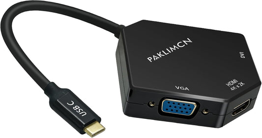 USB C to HDMI DVI VGA Adapter, 3 in 1 USB-C to 4K HDMI, VGA, DVI Video Adapter, Multi-Display Video Converter Monitors Connector for Mac Pro, MacBook Air, iPad Pro, XPS, etc (TC0302B)
