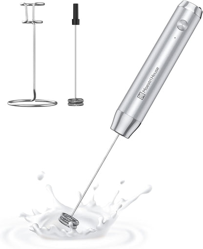 Maestri House Rechargeable Milk Frother, Handheld Electric Foam Maker Waterproof Detachable Stainless Steel Whisk Drink Mixer Foamer with Stand,LunaFro