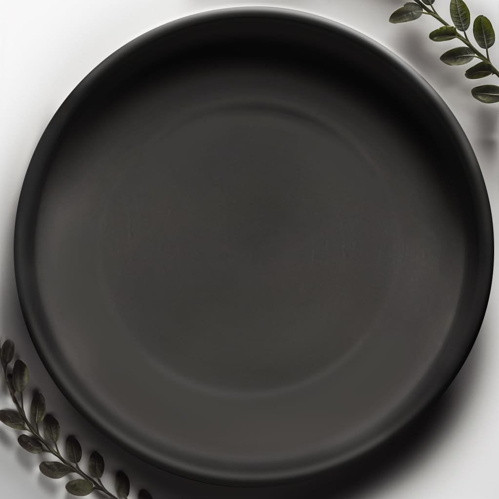 Heavy Duty Ceramic Black Plant Saucer - with Silicone Feet for Added Surface Protection - Scratch-Resistant Plant Drip Trays for Pots 8.3" at the Base or Less, Plant Plate, 7-8 Inch Plant Saucer