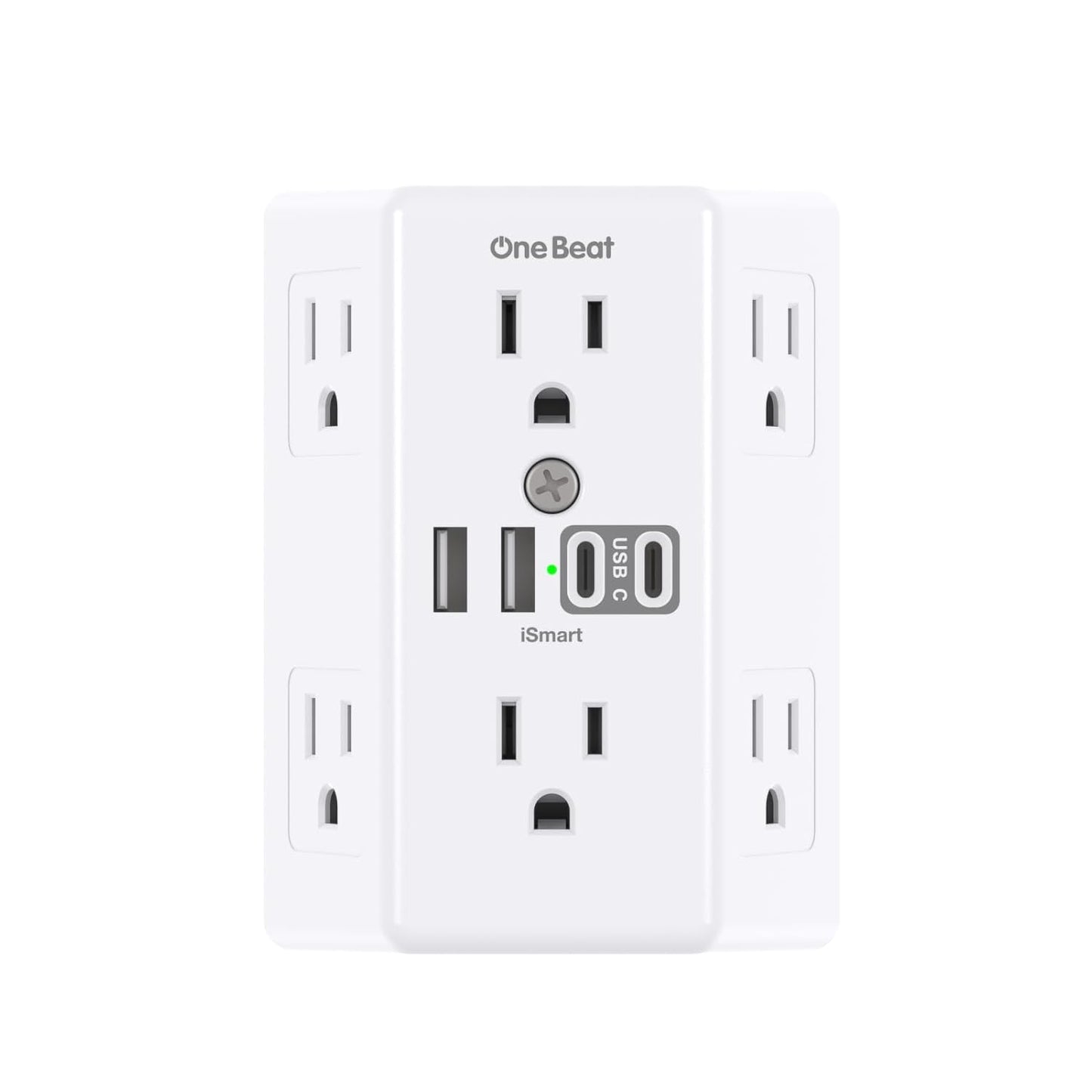 Wall Outlet Extender Surge Protector with 6 AC Outlets and 4 USB Ports, 3-Sided Multi Plug Wall Adapter with USB-C, 1800J Power Strip for Home, Office, and Dorm Room - PuriLite