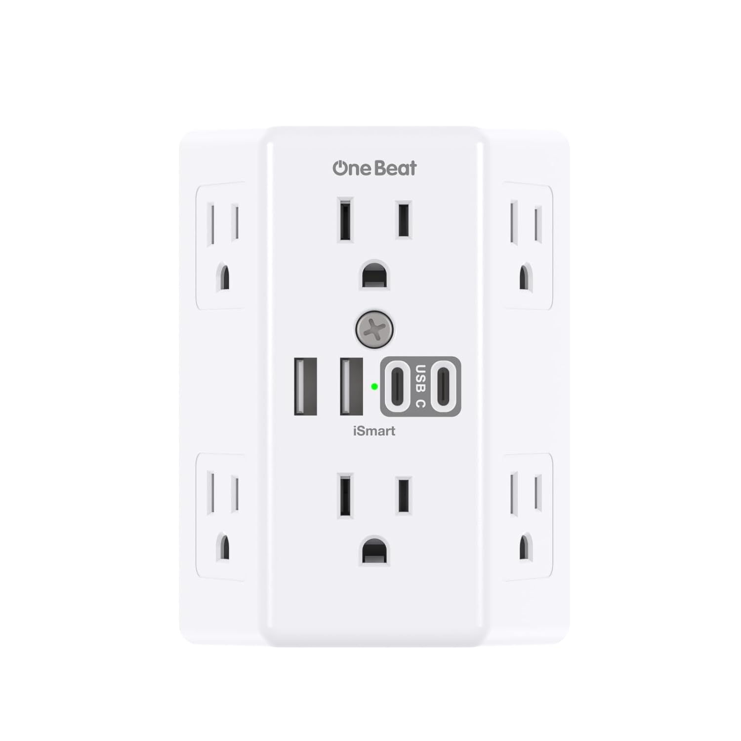 Wall Outlet Extender Surge Protector with 6 AC Outlets and 4 USB Ports, 3-Sided Multi Plug Wall Adapter with USB-C, 1800J Power Strip for Home, Office, and Dorm Room - PuriLite