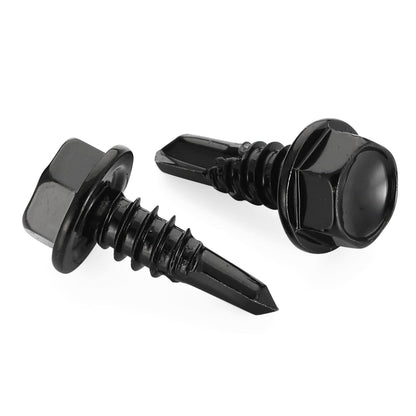 #10 x 1 Hex Washer Head Self Tapping Drilling Screws Black Oxidized, 410 Stainless Steel, 100 PCS