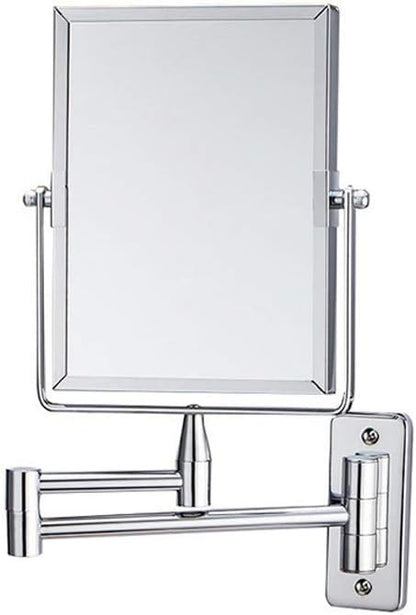 KANG// Bathroom Wall Mirror, Folding Space Aluminum Alloy Telescopic Mirror, Double Sided Shaving Mirror with 3X Magnifier, 39 x 34 cm, Wall Mount, Modern Style